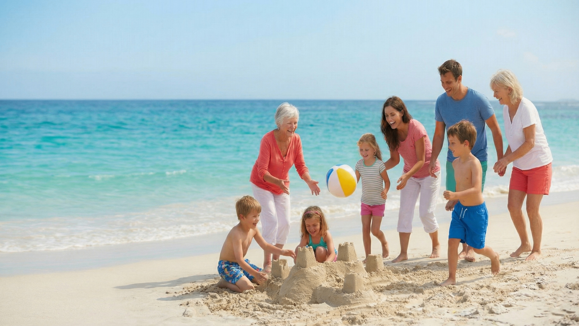 Multi-generational family enjoying Mullaloo Beach - representing family-friendly dental care for all ages